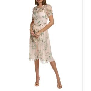 ML MONIQUE LHUILLIER Short Sleeve Midi Dress In Cherry Blossom Size 8